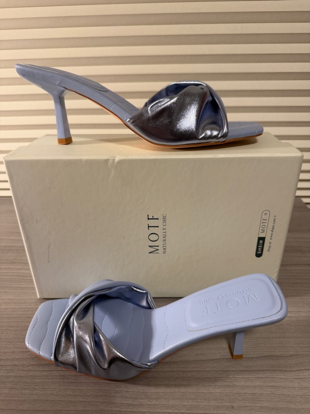 MOTF Lavender and Silver Twisted Knot Mid-Heel Slides